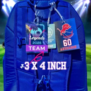 Fully customized Bag Tags: Personalized Double-Sided 3x4" Sports Bag Tag Badges